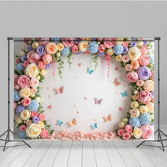 Aperturee - Aperturee Rose Garland Arch Butterfly On Wall Spring Backdrop