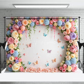 Aperturee - Aperturee Rose Garland Arch Butterfly On Wall Spring Backdrop