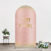 Aperturee - Aperturee Rose Gold and Gold Glitter Happy Birthday Round Top Arch Backdrop Elegant Diamond Celebration Party Decor