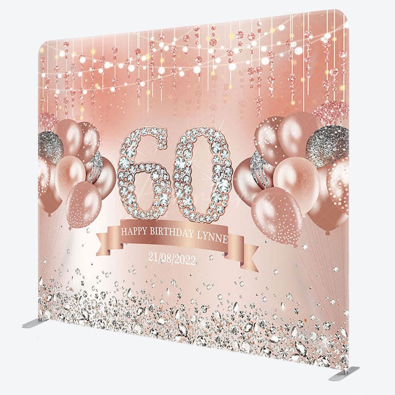 Aperturee - Aperturee Rose Gold Balloons Fabric Backdrop Cover for 60th Birthday