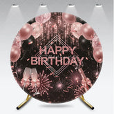 Aperturee - Aperturee Rose Gold Champagne Round Backdrop Happy Birthday Fireworks and Balloons Background Glitter Glamour Party Decor