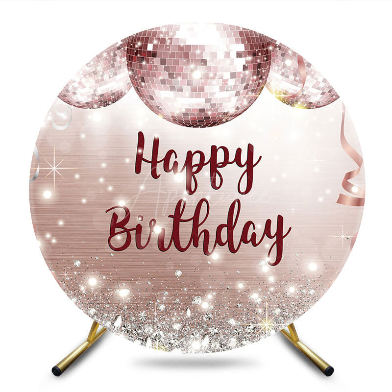 Aperturee - Aperturee Rose Gold Disco Ball Circle Happy Birthday Backdrop