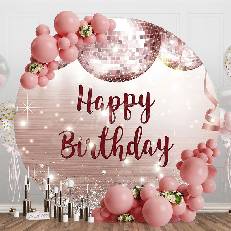 Aperturee - Aperturee Rose Gold Disco Ball Circle Happy Birthday Backdrop