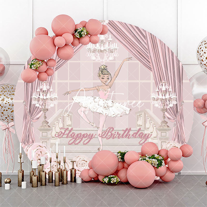 Aperturee - Aperturee Rose Gold Floral Princess Round Birthday Backdrop