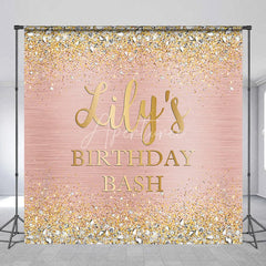 Aperturee - Aperturee Rose Gold Glitter and Diamond Custom Birthday Backdrop Personalized Party Bash Decor