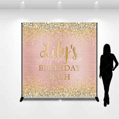 Aperturee - Aperturee Rose Gold Glitter and Diamond Custom Birthday Backdrop Personalized Party Bash Decor