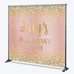 Aperturee - Aperturee Rose Gold Glitter and Diamond Custom Birthday Backdrop Personalized Party Bash Decor