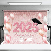 Aperturee - Aperturee Rose Gold Glitter Balloons Congrats Grad Backdrop