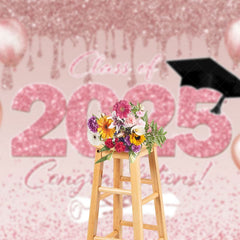 Aperturee - Aperturee Rose Gold Glitter Balloons Congrats Grad Backdrop