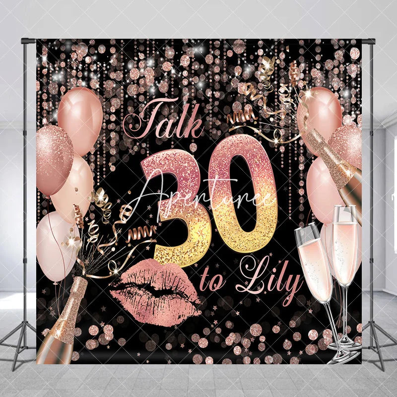 Aperturee - Aperturee Rose Gold Glitter Champagne 30th Birthday Custom Backdrop Elegant Party Celebration Decor