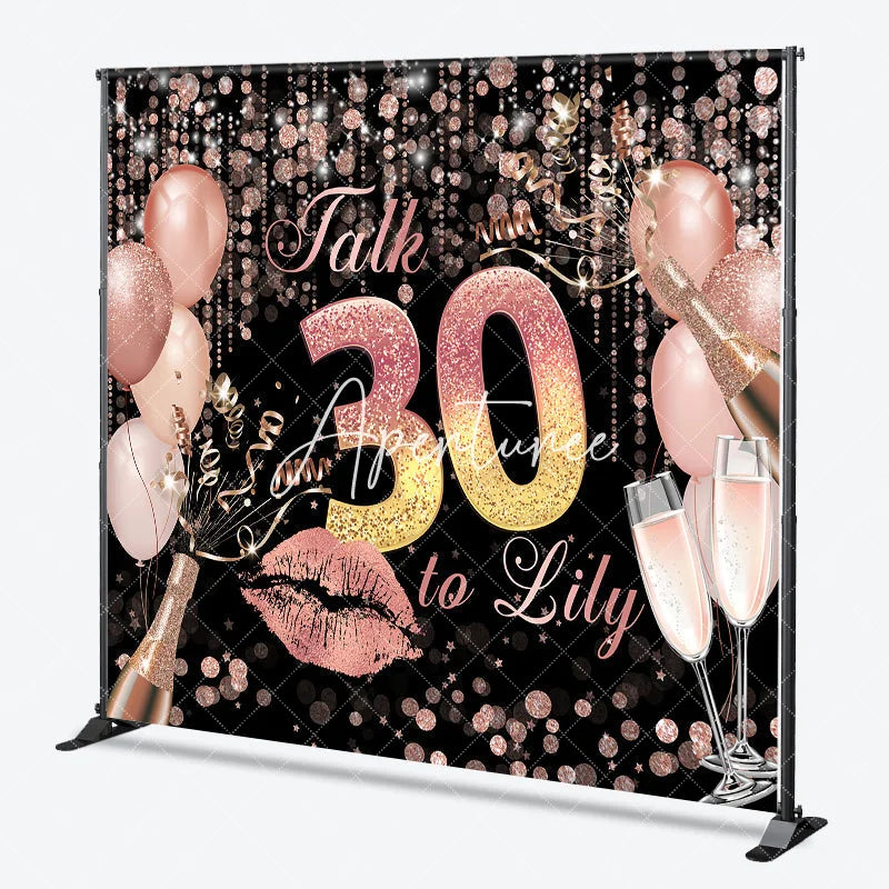 Aperturee - Aperturee Rose Gold Glitter Champagne 30th Birthday Custom Backdrop Elegant Party Celebration Decor