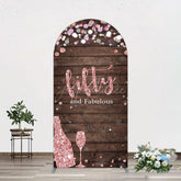 Aperturee - Aperturee Rose Gold Glitter Fifty Fabulous Wood Arch Backdrop