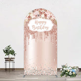 Aperturee - Aperturee Rose Gold Glitter Flowers Birthday Arch Backdrop