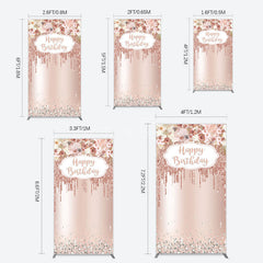 Aperturee - Aperturee Rose Gold Glitter Flowers Birthday Rectangle Backdrop