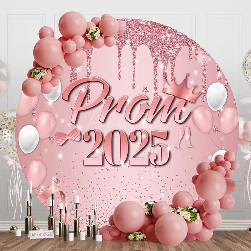 Aperturee - Aperturee Rose Gold Glitter Round Prom Graduation Party Backdrop