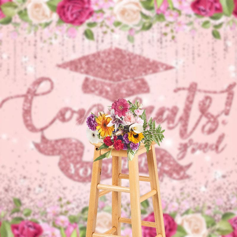 Aperturee - Aperturee Rose Gold Glitter You Did It Congrats Grad Backdrop