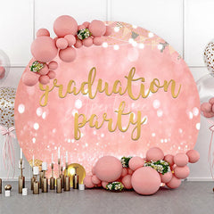 Aperturee - Aperturee Rose Gold Graduation Party Round Backdrop Glitter Balloons and Lights Celebration Decor