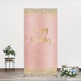 Aperturee - Aperturee Rose Gold Happy Birthday Rectangle Arch Backdrop with Gold Glitter and Diamond Accents Elegant Party Decor