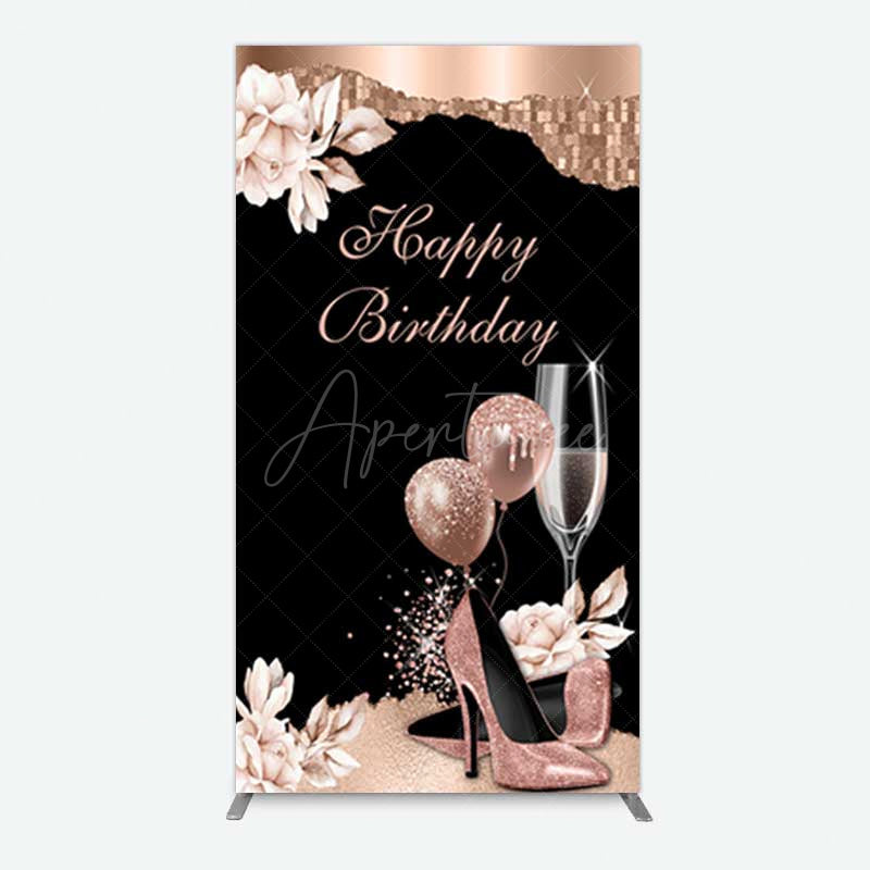 Aperturee Aperturee Rose Gold High Heels Happy Birthday Rectangle Backdrop
