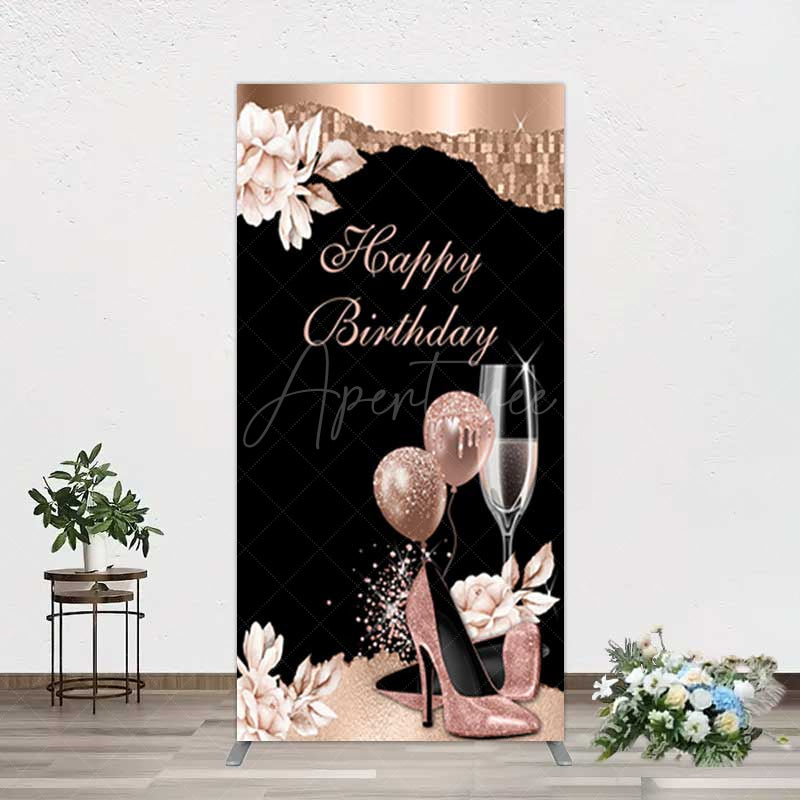 Aperturee Aperturee Rose Gold High Heels Happy Birthday Rectangle Backdrop