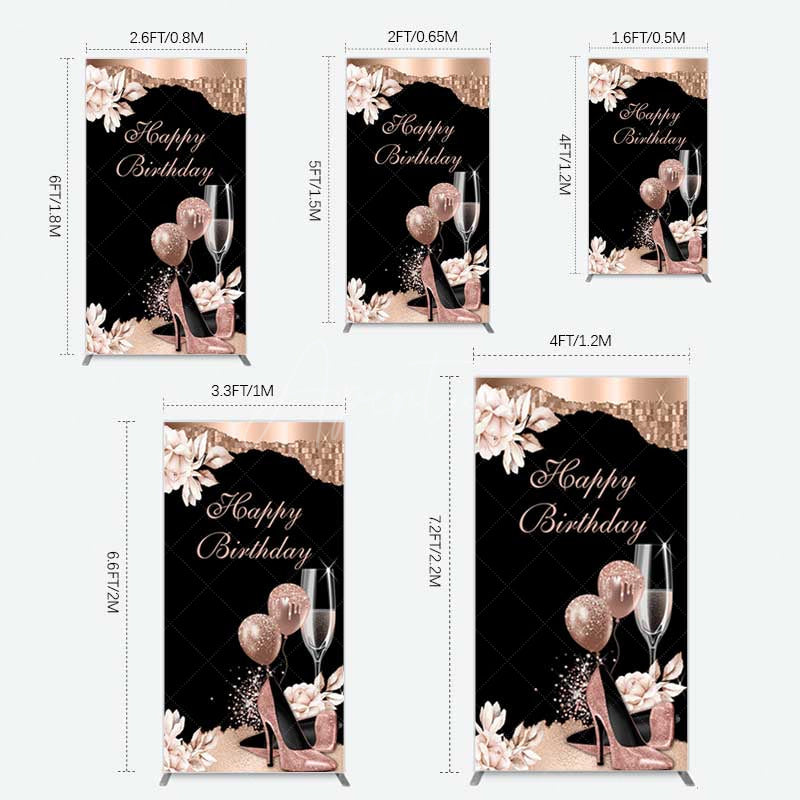 Aperturee Aperturee Rose Gold High Heels Happy Birthday Rectangle Backdrop