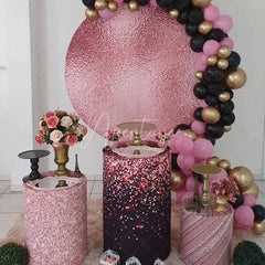 Aperturee - Aperturee Rose Gold Metallic Foil Texture Round Backdrop Kit Elegant Pink Glitter for Birthday Wedding or Bachelorette