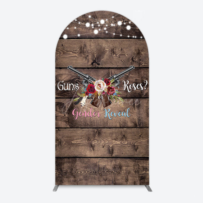 Aperturee - Aperturee Rose Guns Wooden Gender Reveal Arch Backdrop