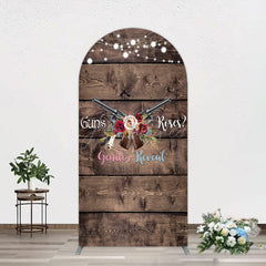 Aperturee - Aperturee Rose Guns Wooden Gender Reveal Arch Backdrop
