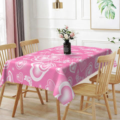 Aperturee - Aperturee Rose Pink Glowing Heart Butterfly Rectangle Tablecloth Soft Pastel Neon Design Romantic Kitchen Dining Decor