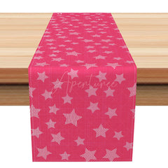 Aperturee - Aperturee Rose Pink Table Runner with Stripe and Star Pattern for Girls Birthday Party and Cute Kitchen Decor