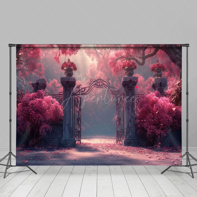 Aperturee - Aperturee Rose Red Floral Magic Gate Wedding Photography Backdrop