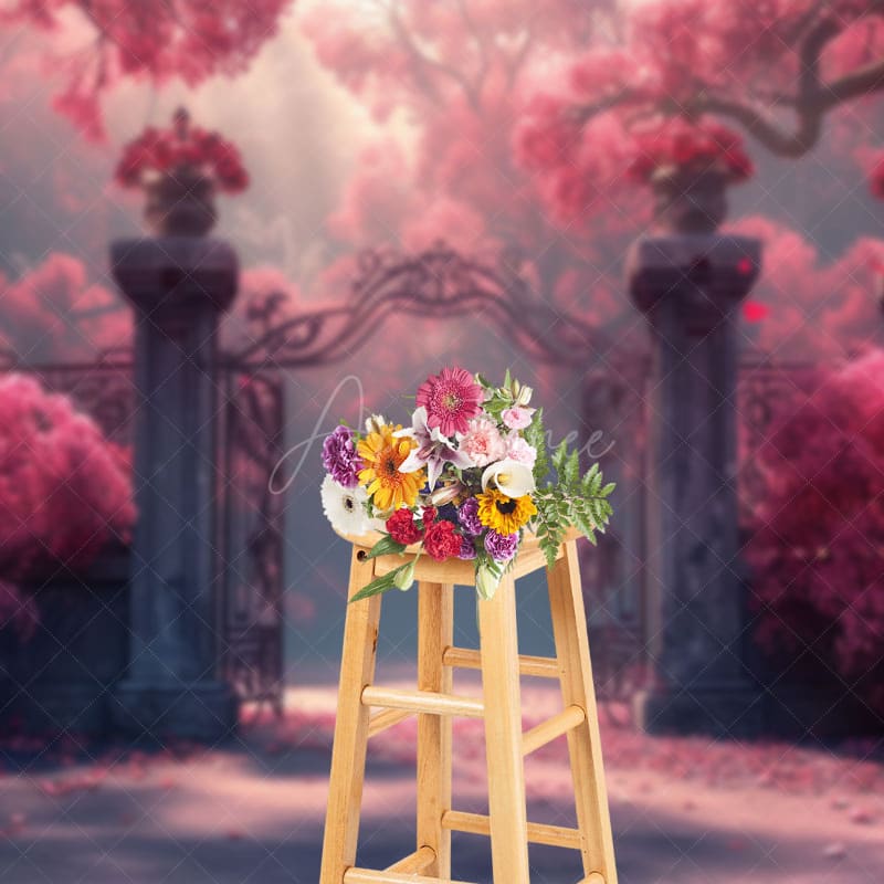 Aperturee - Aperturee Rose Red Floral Magic Gate Wedding Photography Backdrop