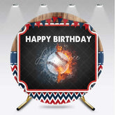 Aperturee - Aperturee Round Backdrop Baseball Happy Birthday Fire and Water Splash Sports Circle Cover