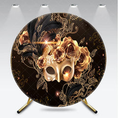 Aperturee - Aperturee Round Backdrop Black and Gold Masquerade Mask Vintage Roses Paisley Circle Cover