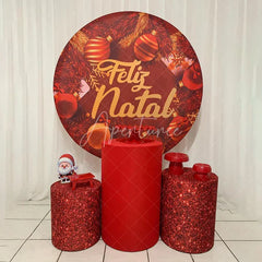Aperturee - Aperturee Round Backdrop Boas Festas Red Satin Cover Gold Bells and Bow Circle Background Christmas Party Decoration
