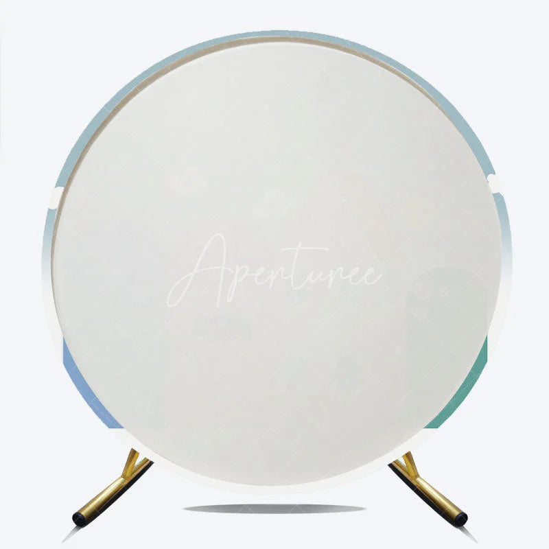 Aperturee - Aperturee Round Backdrop Cartoon Town House Sun Cover Pastel Blue Pink Kids Circle Background Birthday Party Decoration