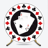 Aperturee - Aperturee Round Backdrop Casino Poker Chip Cover Las Vegas Aces Cards Circle Background Gambler Birthday Party Decoration