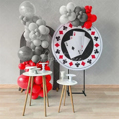 Aperturee - Aperturee Round Backdrop Casino Poker Chip Cover Las Vegas Aces Cards Circle Background Gambler Birthday Party Decoration