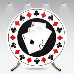 Aperturee - Aperturee Round Backdrop Casino Poker Chip Cover Las Vegas Aces Cards Circle Background Gambler Birthday Party Decoration