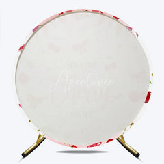 Aperturee - Aperturee Round Backdrop Cherry on Top Baby Shower Sweet Red Fruit Pink Bows Girl Circle Cover