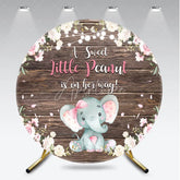 Aperturee - Aperturee Round Backdrop Elephant Baby Shower Pink Floral Wood Background A Sweet Little Peanut