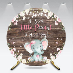 Aperturee - Aperturee Round Backdrop Elephant Baby Shower Pink Floral Wood Background A Sweet Little Peanut
