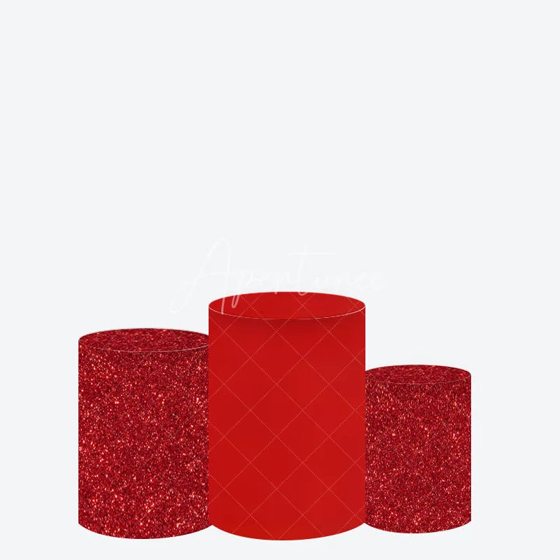 Aperturee - Aperturee Round Backdrop Feliz Natal Red Pine Needles Cover Christmas Ball Ornaments Circle Background Winter Holiday Decor