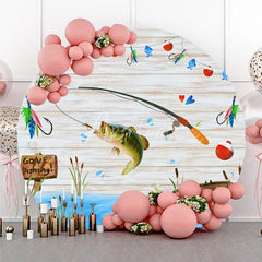 Aperturee - Aperturee Round Backdrop Gone Fishing Theme Baby Shower Bass Fish Wood Planks Party Supplies