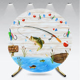 Aperturee - Aperturee Round Backdrop Gone Fishing Theme Baby Shower Bass Fish Wood Planks Party Supplies