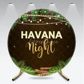 Aperturee - Aperturee Round Backdrop Havana Nights Tropical Leaves Cigar and String Lights Circle Background Cuban Theme Party Decoration