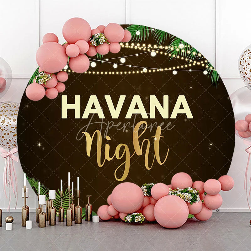Aperturee - Aperturee Round Backdrop Havana Nights Tropical Leaves Cigar and String Lights Circle Background Cuban Theme Party Decoration