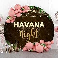 Aperturee - Aperturee Round Backdrop Havana Nights Tropical Leaves Cigar and String Lights Circle Background Cuban Theme Party Decoration