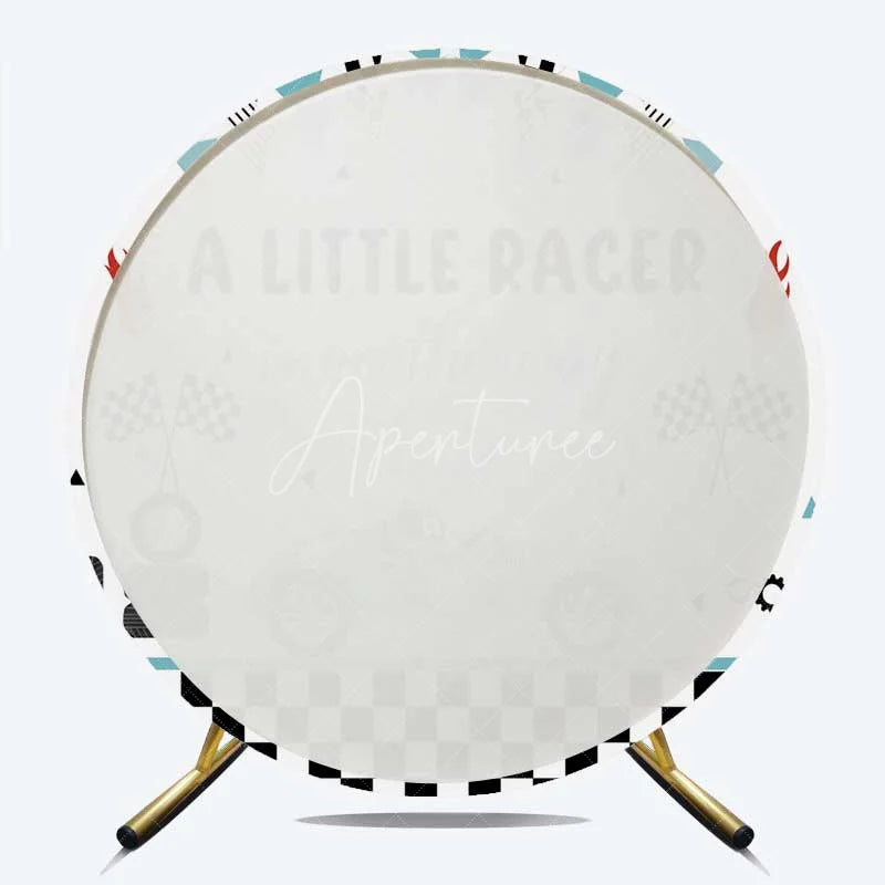 Aperturee - Aperturee Round Backdrop Little Racer Blue Race Car Checkered Flag Baby Shower Circle Cover