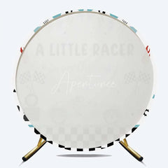 Aperturee - Aperturee Round Backdrop Little Racer Blue Race Car Checkered Flag Baby Shower Circle Cover
